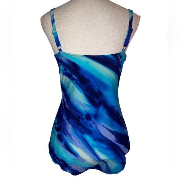 Trimshaper Swimsuit Tummy Control, Ruched F. Panel, Adj. Straps Blu/Pur SZ 12 - Picture 2 of 11